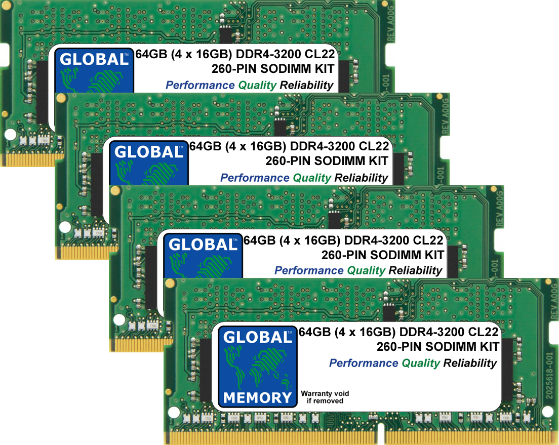 64GB (4 x 16GB) DDR4 3200MHz PC4-25600 260-PIN SODIMM MEMORY RAM KIT FOR LAPTOPS/NOTEBOOKS